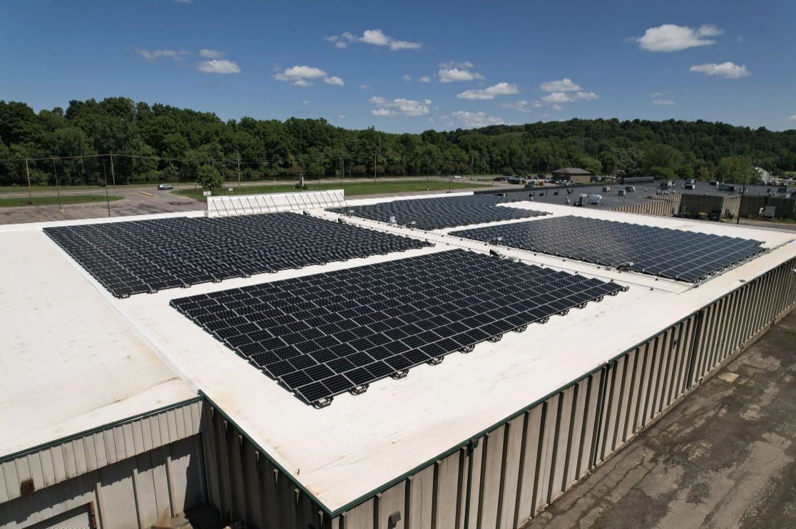 Solar panels on roof of industrial building